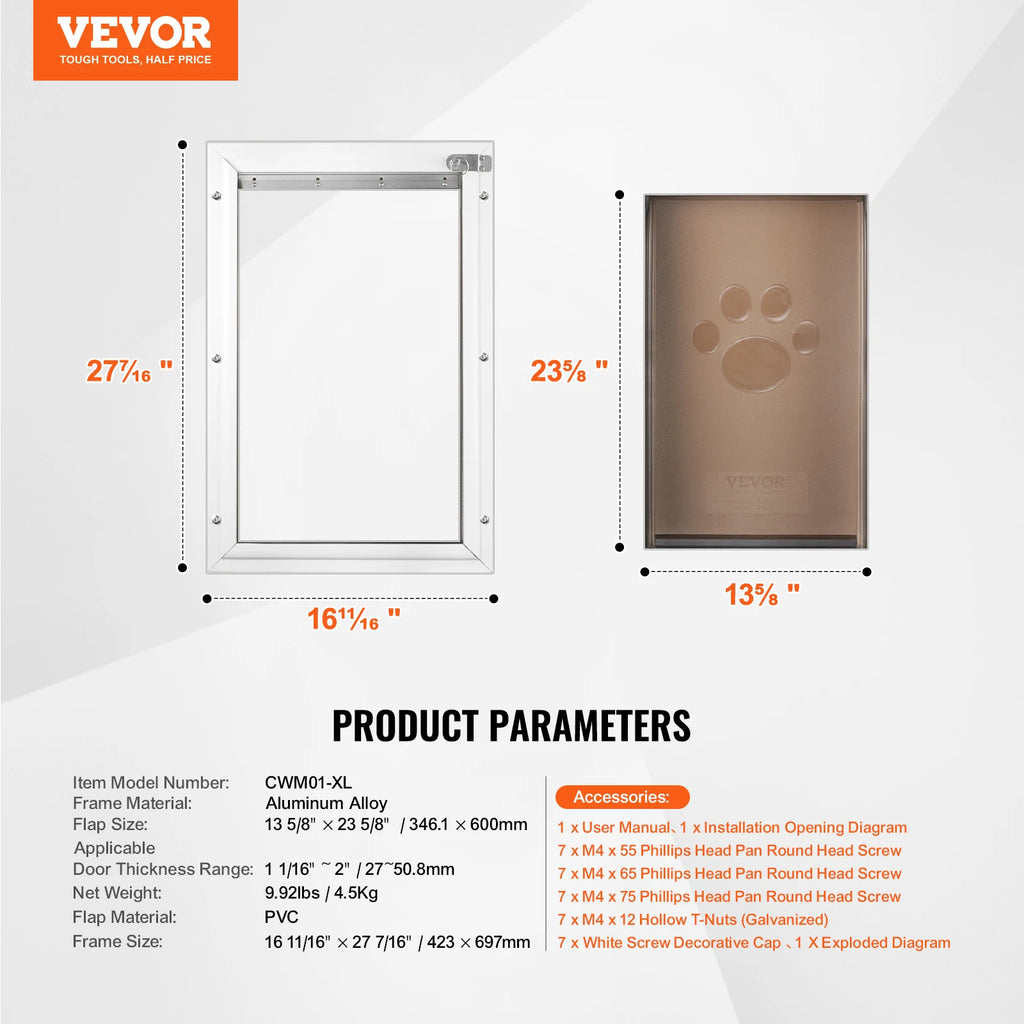 Weatherproof Aluminum Frame Pet Door with Lock & Flap System - Easy Installation
