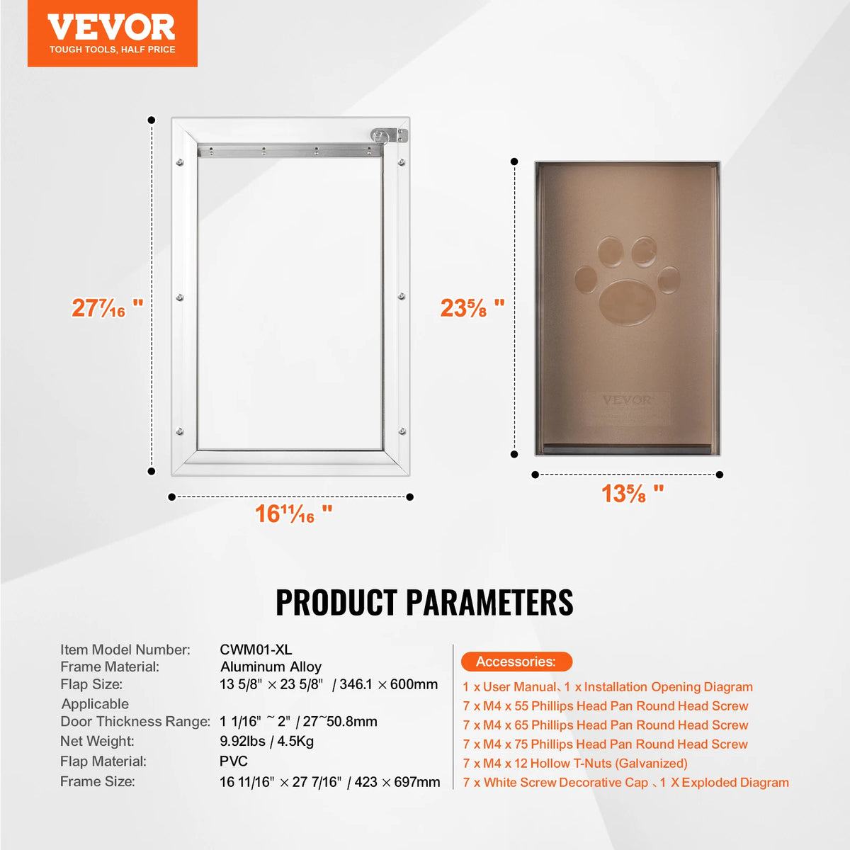 Weatherproof Aluminum Frame Pet Door with Lock & Flap System - Easy Installation