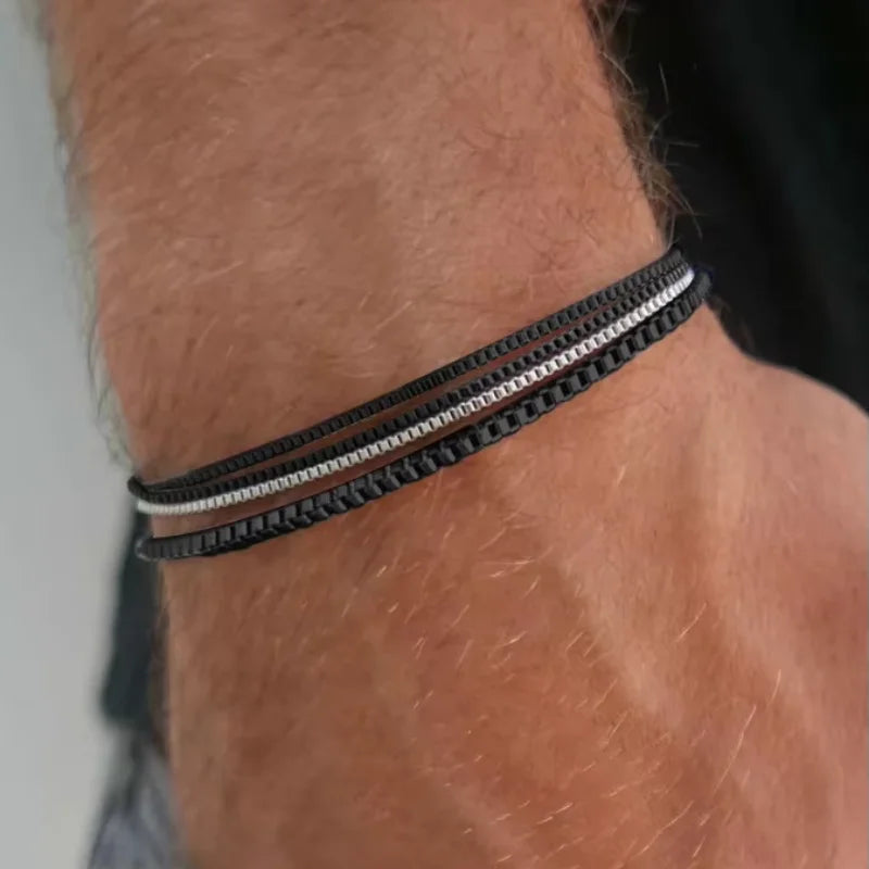 Men's Adjustable Steel Chain Bracelets - Stylish European Jewelry Gift Set