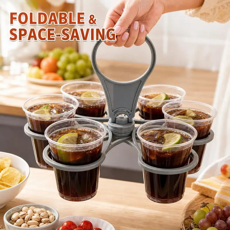Foldable Beverage Cup Holder for Outdoor Picnics and Parties - 6 Slots, Reusable, Portable