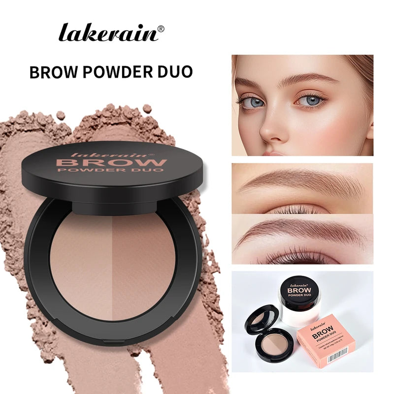 2-Color Waterproof Eyebrow Powder Palette with Mirror - Long Lasting Matte Brown Makeup