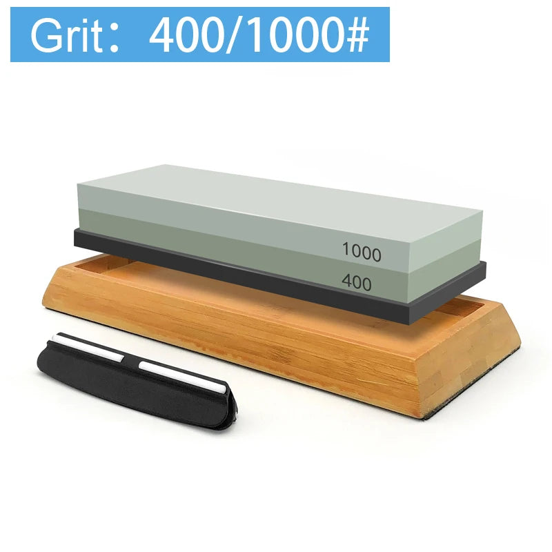 2in1 Knife Sharpening Stone Set with Double-Sided Whetstone and Non-Slip Base