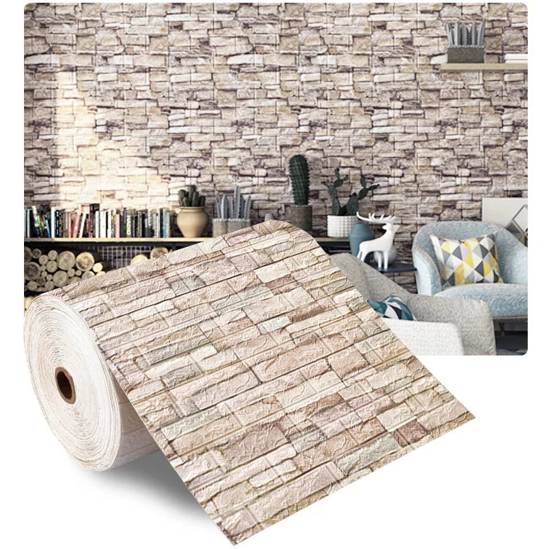 Self-Adhesive 3D Foam Brick Wallpaper Wall Sticker for Living Room & Bedroom