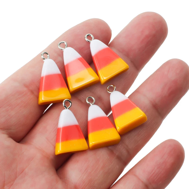 10pcs Triangular Resin Candy Corn Charms Halloween Jewelry Making Supplies