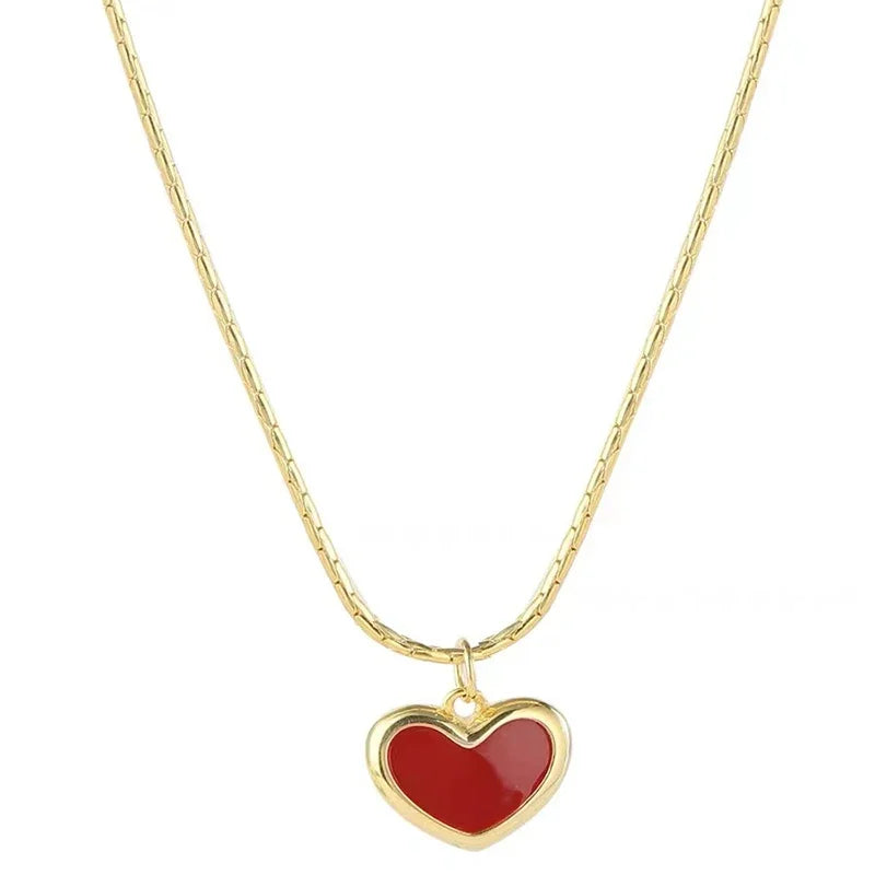 2024 Mother's Day Red Heart Pendant Necklace for Women - Stainless Steel Gold Chain Jewelry