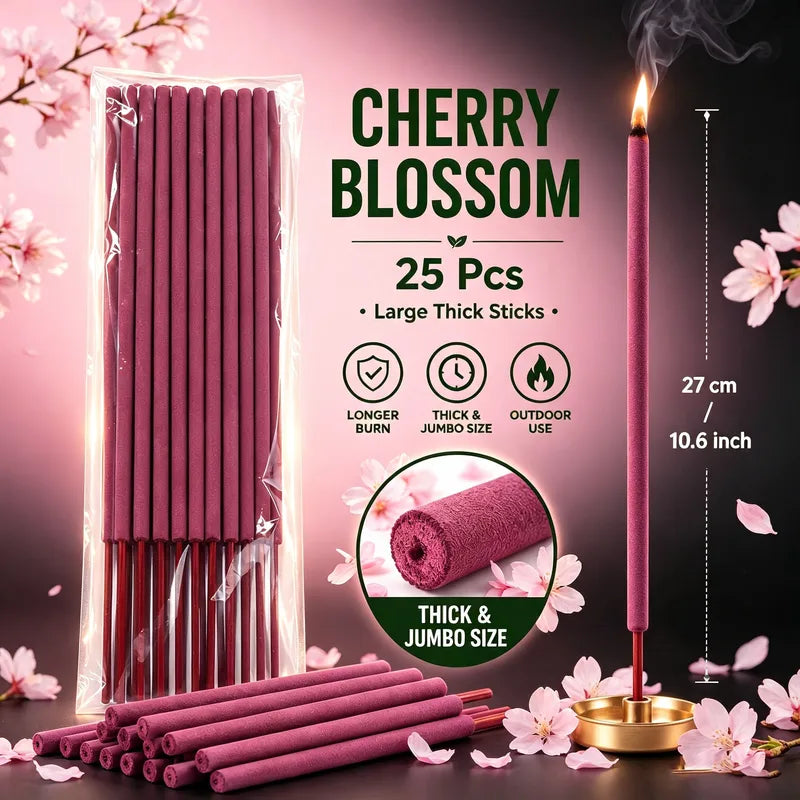 Giant Sakura Scented Incense Sticks - 27cm Slow-Burning Aromatherapy for Home & Garden