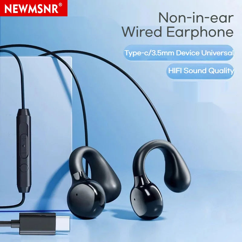 Wired Type C & 3.5mm Clip-On Stereo Earbuds with HD Mic for Gaming and Sports