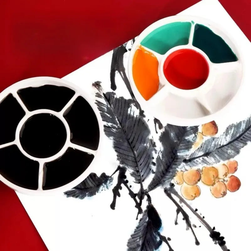 Imitation Porcelain Paint Palette with Lid - Round Watercolor Tray for Artists