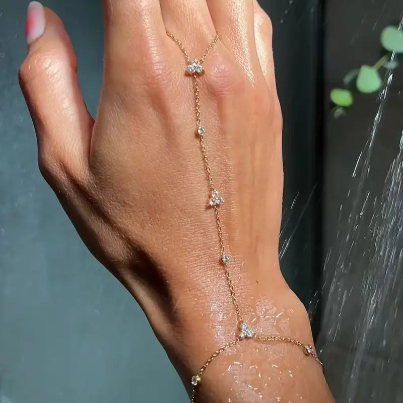 Summer Rhinestone Flower Hand Back Bracelet for Women Wedding Party Jewelry