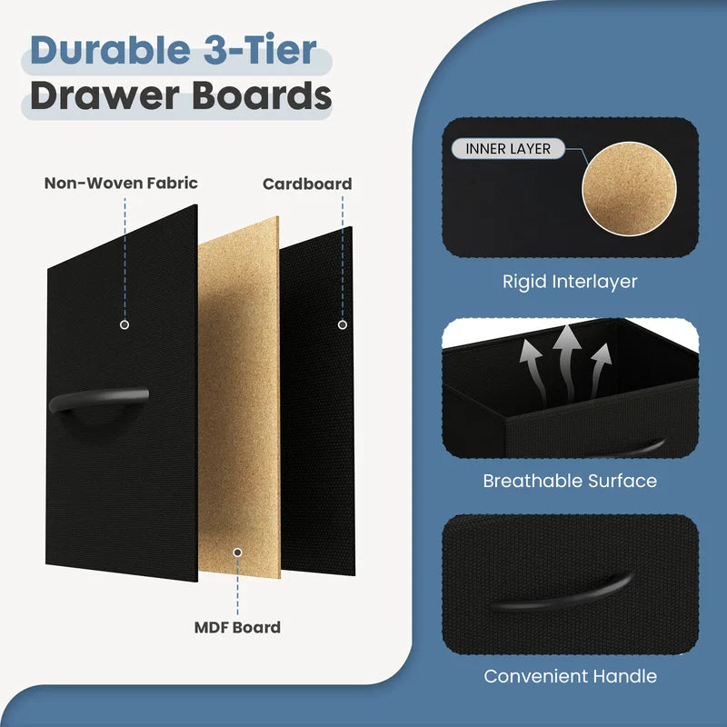 Tall Fabric Drawer Cabinet Storage Organizer with Steel Frame - Living Room Furniture