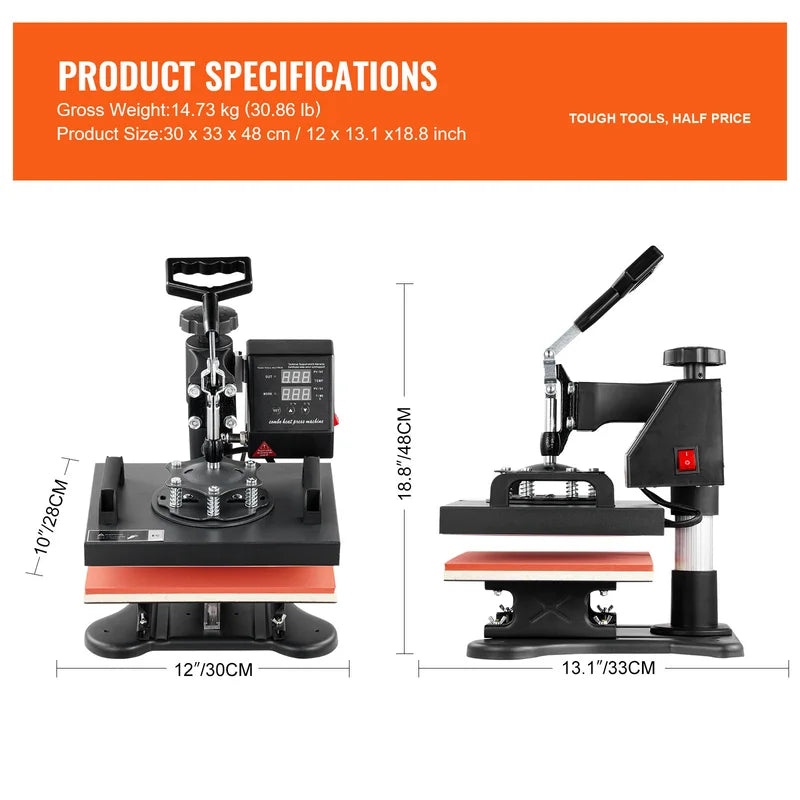 Dual Digital Heat Press Machine 12x10 Inch Swing Away 360° Rotation for Sublimation Printing