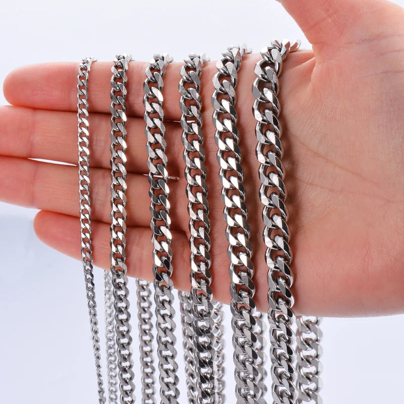 Men's Stainless Steel Cuban Link Chain Necklace - Multiple Lengths & Colors