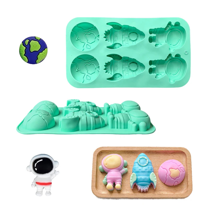 6-Cavity Astronaut Rocket Earth Silicone Cake Mold for DIY Chocolate Mousse Dessert Baking