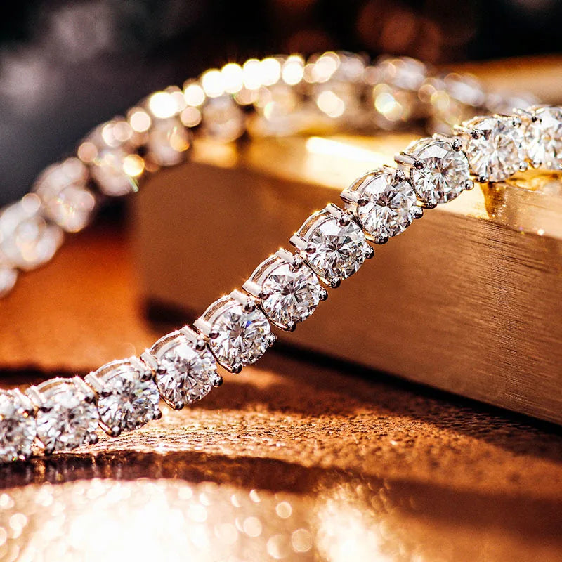Sterling Silver Moissanite Tennis Bracelet with 18K White Gold Plating - VVS1 Clarity