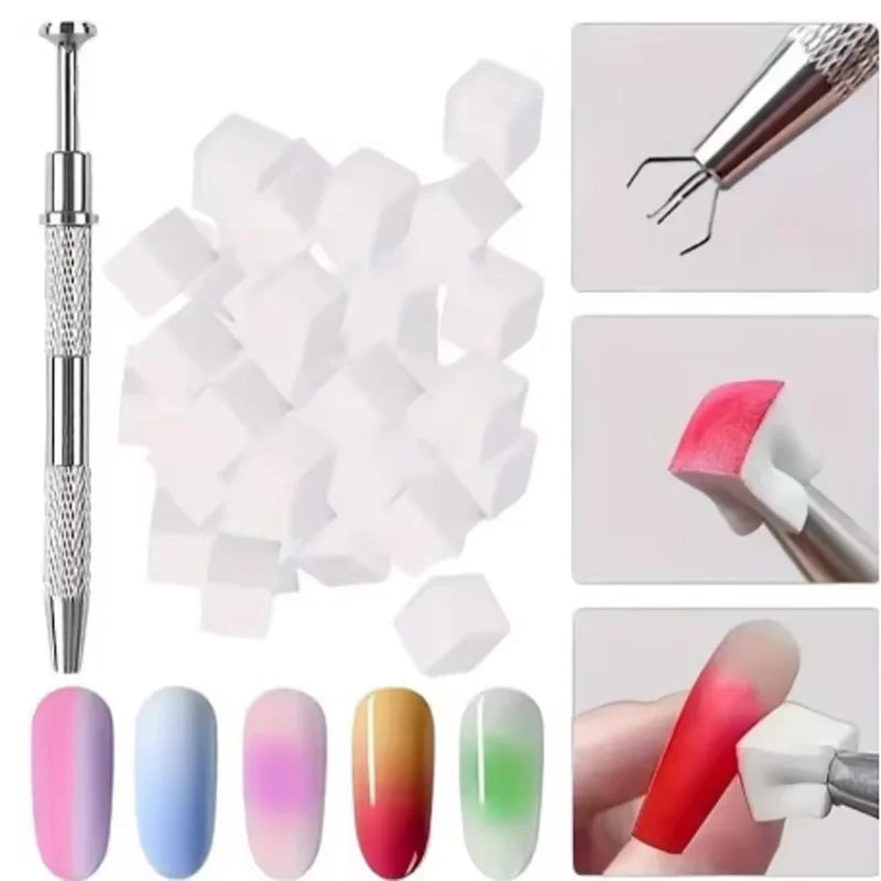 Mini Nail Art Sponge Set with Stainless Steel Clamps - 50pcs Gradient Colors