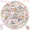 50pcs Pink Creepy Girl Sticker Set Waterproof Vinyl Decals for Laptop Skateboard Suitcase
