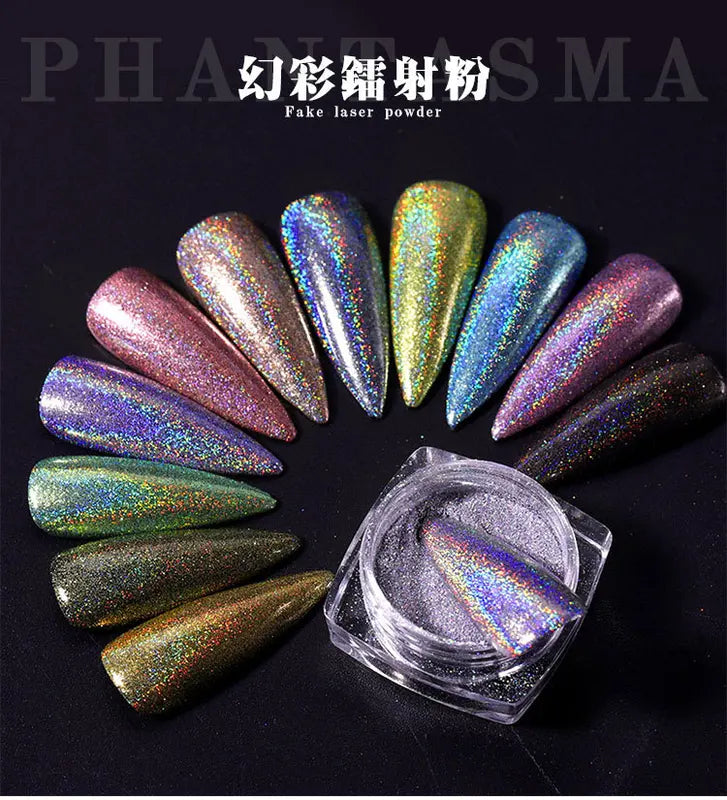 Holographic Nail Art Glitter Powder Set - Ultra-Fine Laser Chrome Pigment 0.5g Each