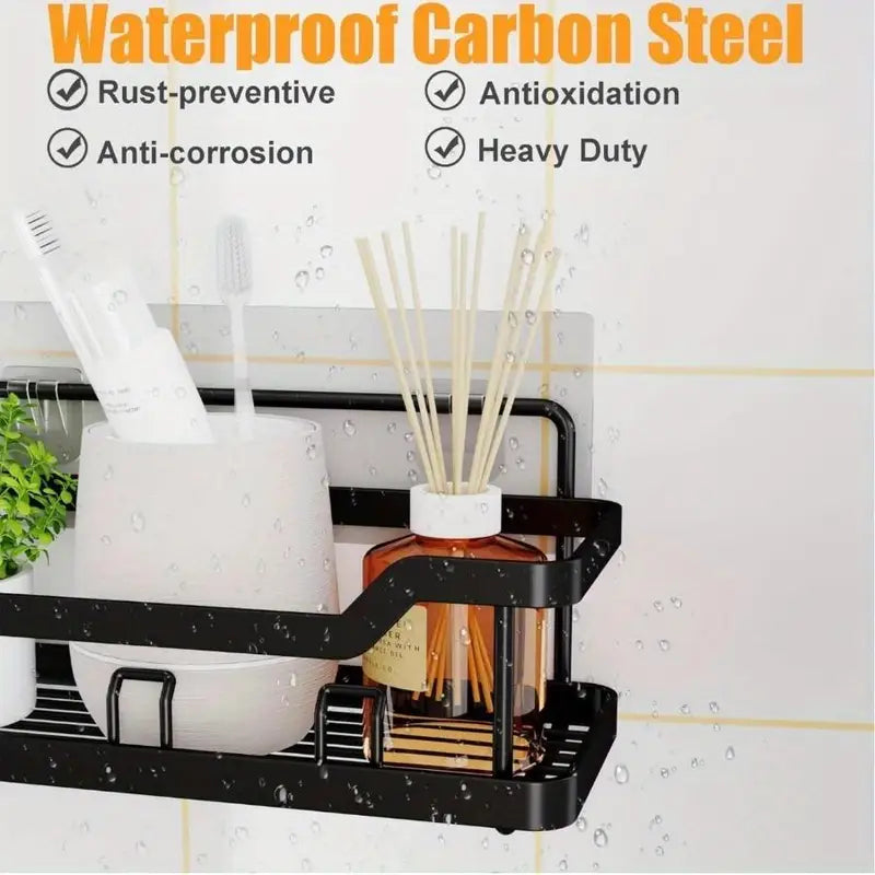 Adhesive Shower Organizer Set - Rustproof Stainless Steel Bathroom & Kitchen Storage Caddy