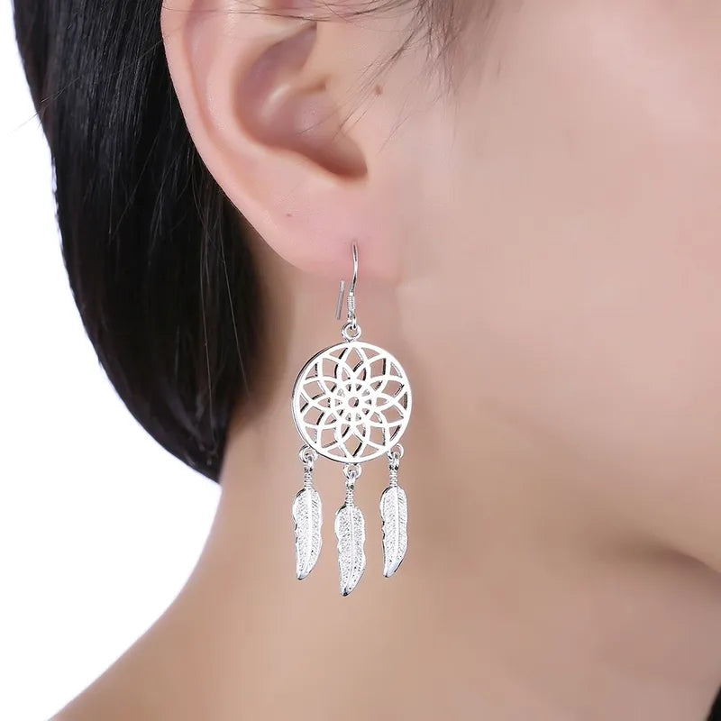 Sterling Silver Dream Catcher Feather Earrings for Women Party Wedding Jewelry Gift