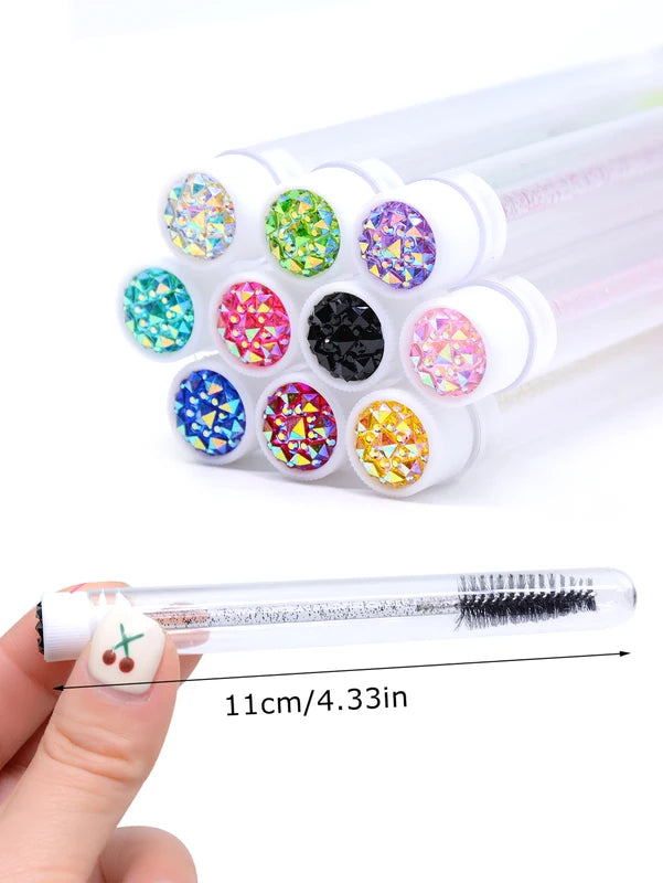20 Pack Reusable Eyelash Brush Tubes with Sparkling Lash Spoolies and Dust-Proof Flask Case