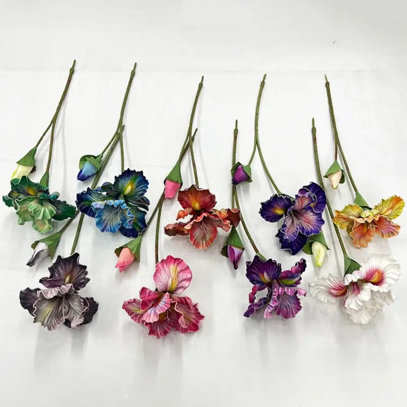 Artificial Iris Flower Bouquet - Real Touch Fake Floral Arrangement for Home Decor