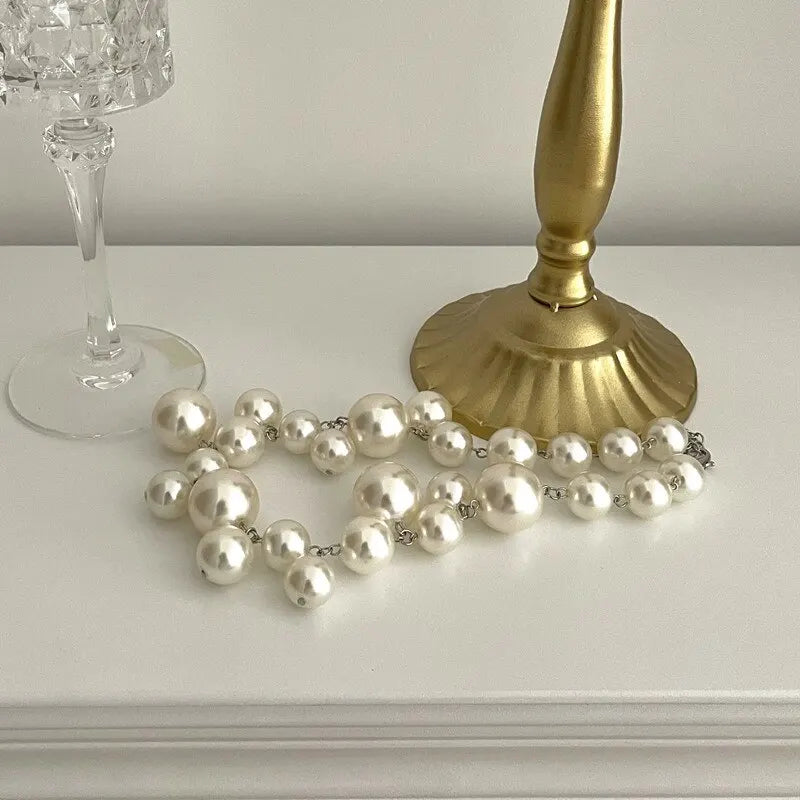 Elegant Imitation Pearl Necklace for Women Big Beads Choker Bridal Jewelry Gift