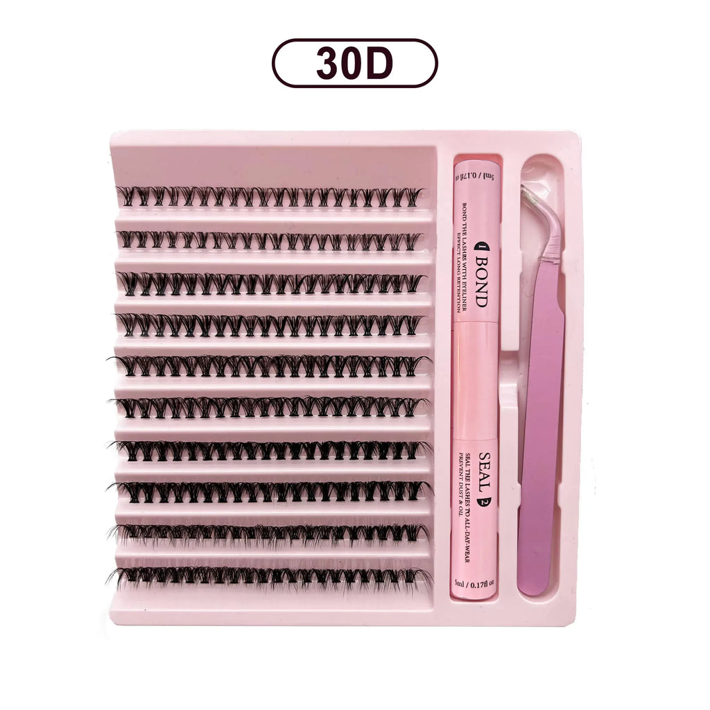 DIY Eyelash Extension Kit with Clusters, Bond & Seal - 200 pcs for Lash DIY