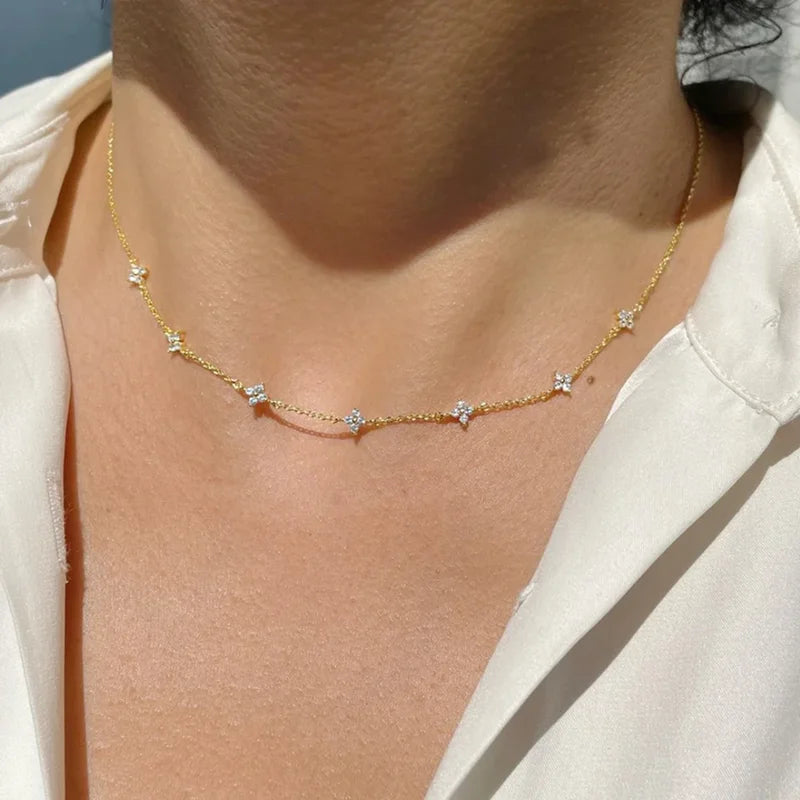 Stainless Steel Zircon Necklaces for Women 18K Gold Plated Collar Chain Jewelry