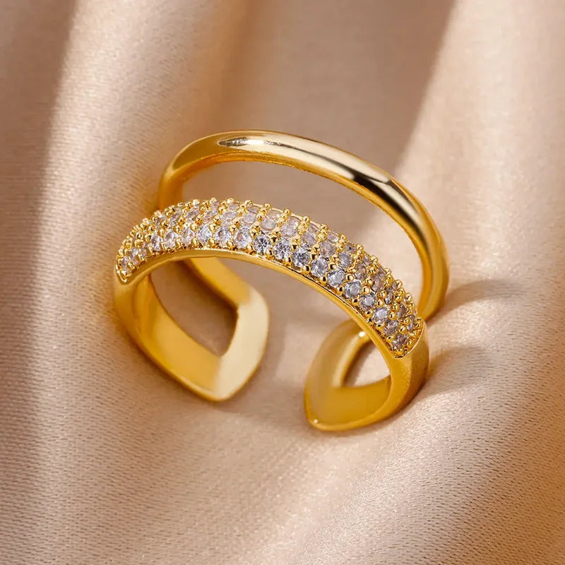 Open Stainless Steel Zircon Rings for Women - Trendy Wedding Jewelry