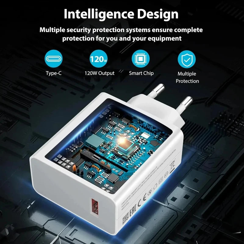 120W USB Wall Charger EU Plug Fast Charging Adapter for Xiaomi Redmi POCO Phones