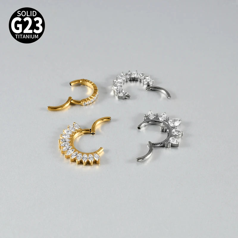 Titanium Split Ring with Multi-Shape CZ for Nose Cartilage Helix Piercing Jewelry