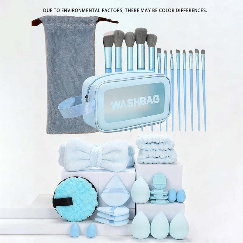 35-Piece Makeup Kit with Waterproof Toiletry Bag and Brush Set