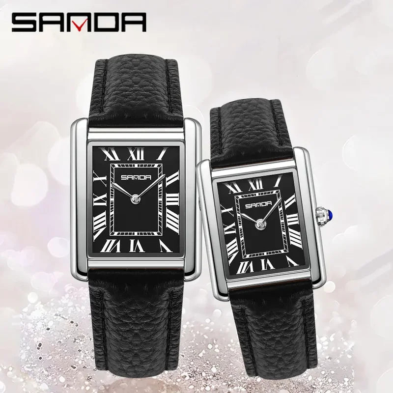 Unisex Square Dial Quartz Watch with Leather Strap - Waterproof & Sports Casual
