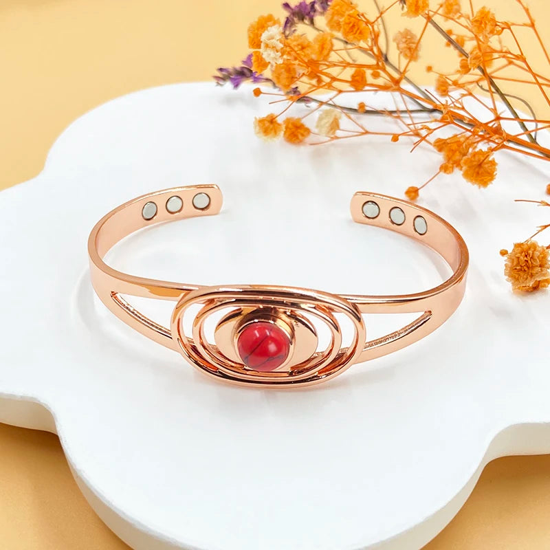 Adjustable Copper Magnetic Bracelet for Women with Turquoise Inlay - Gift Jewelry