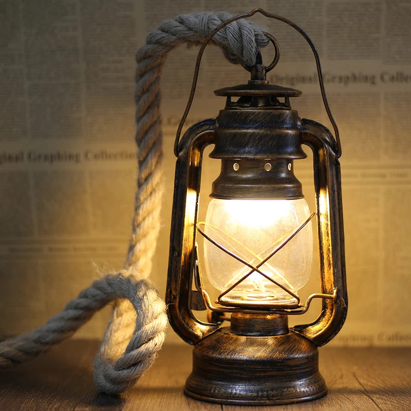 Vintage Industrial Hemp Rope Pendant Light E27 Hang Lamp for Home & Bar