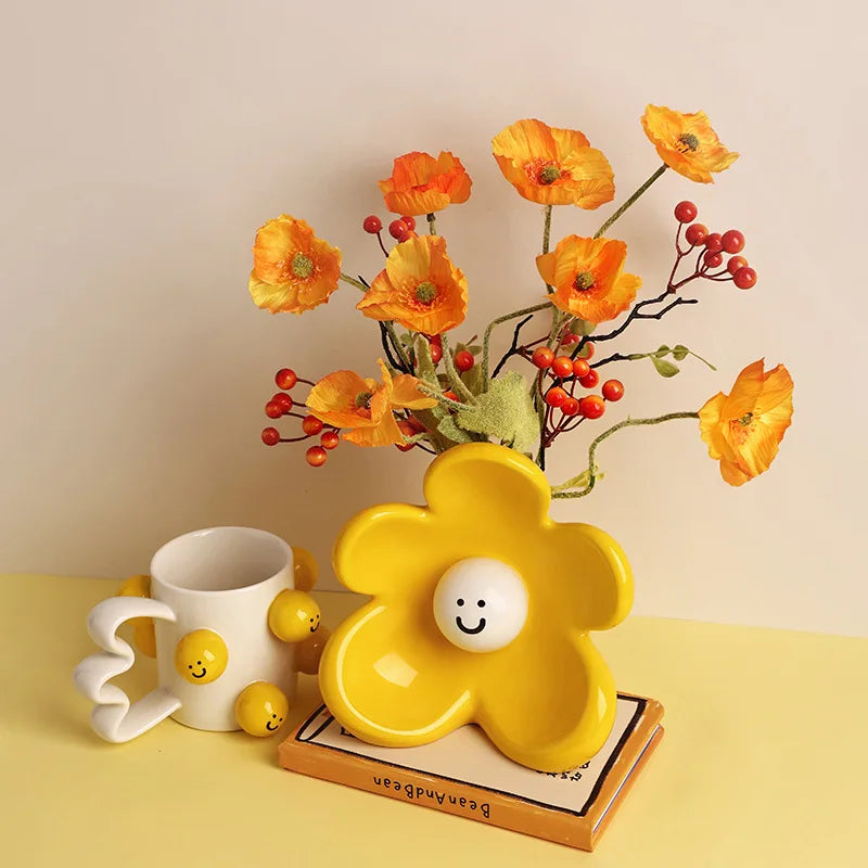 Ceramic Vase with Smiling Face - High-End Home Decor for Flower Arrangements