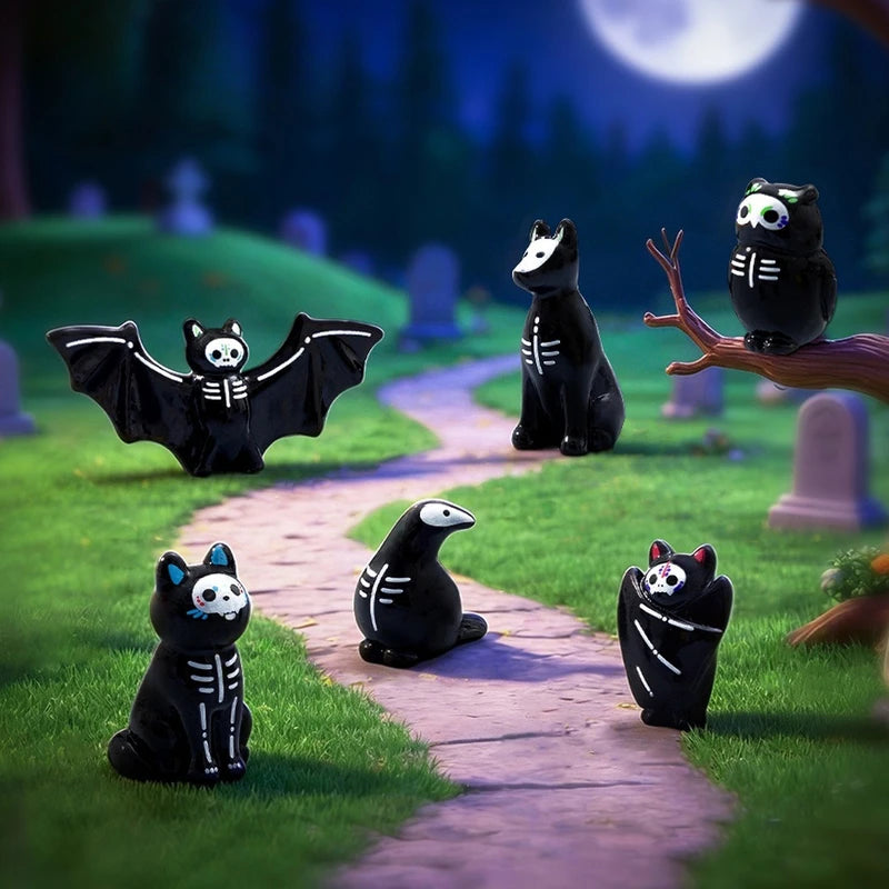 Halloween Mini Ghost Owl Bat Figurine Set - Decoration & DIY Accessories