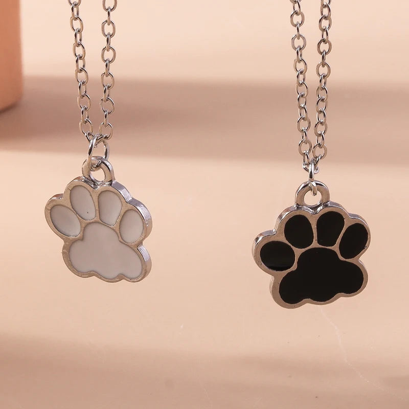 Cute Enamel Paw Necklace Set for Women Men - Matching Dog & Cat Pendant Jewelry