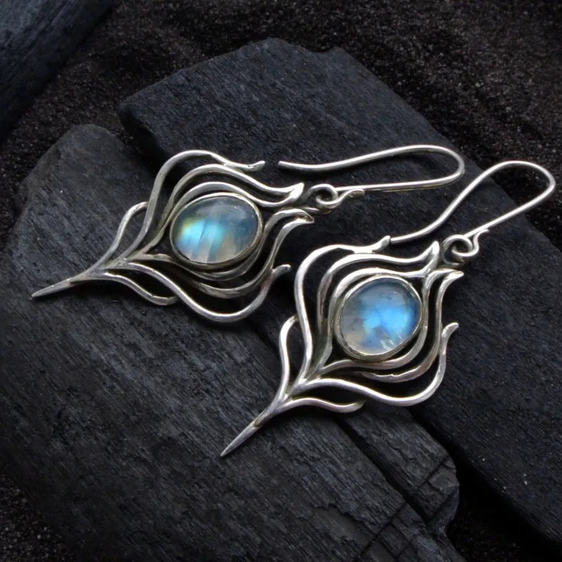 Artificial Moonstone Pendant Earrings - Bohemian Style Craftsmanship, Antique Look for Women