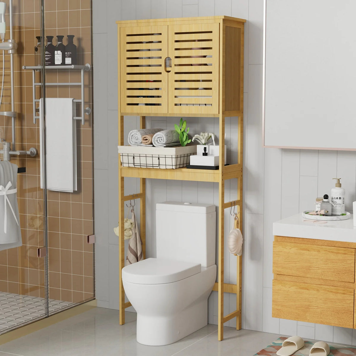Natural Bamboo Over-the-Toilet Storage Rack 3-Tier Bathroom Organizer Space Saver