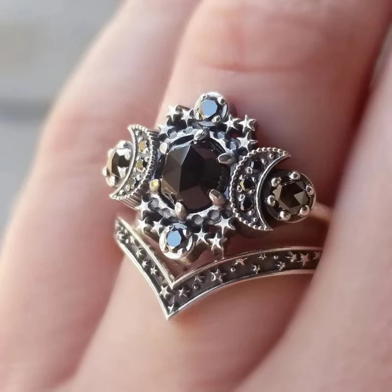 Star Moon Shape Women's Stackable Ring Set - Delicate Islamic Jewelry