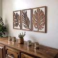 3-Piece Tropical Leaf Wooden Wall Decor Set - Boho Indoor Hanging Art