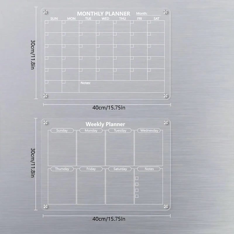 Magnetic Reusable Acrylic Fridge Calendar Board with Markers - Monthly & Weekly Planner for Home & Office