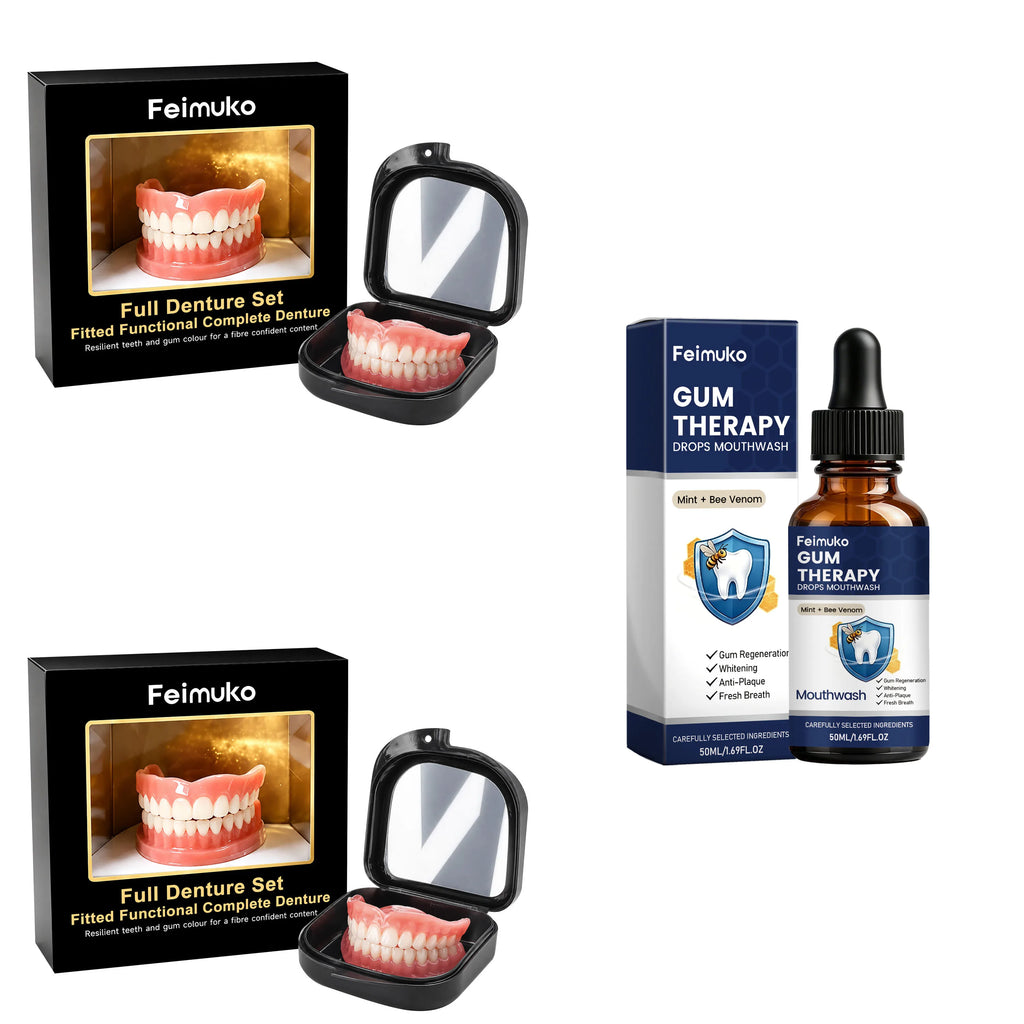 Full Denture Set Resin False Teeth with Mirror & Storage Box - Cosmetic & Temporary