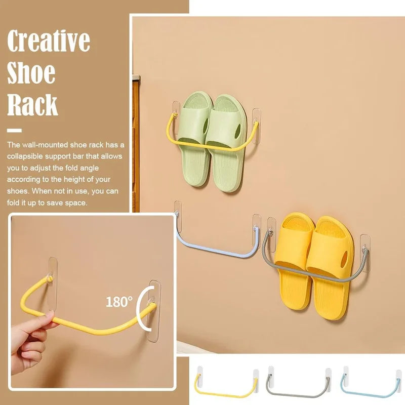 4PCS Wall-Mounted Shoe Rack Hooks Organizer Bathroom Storage Slipper Hanger
