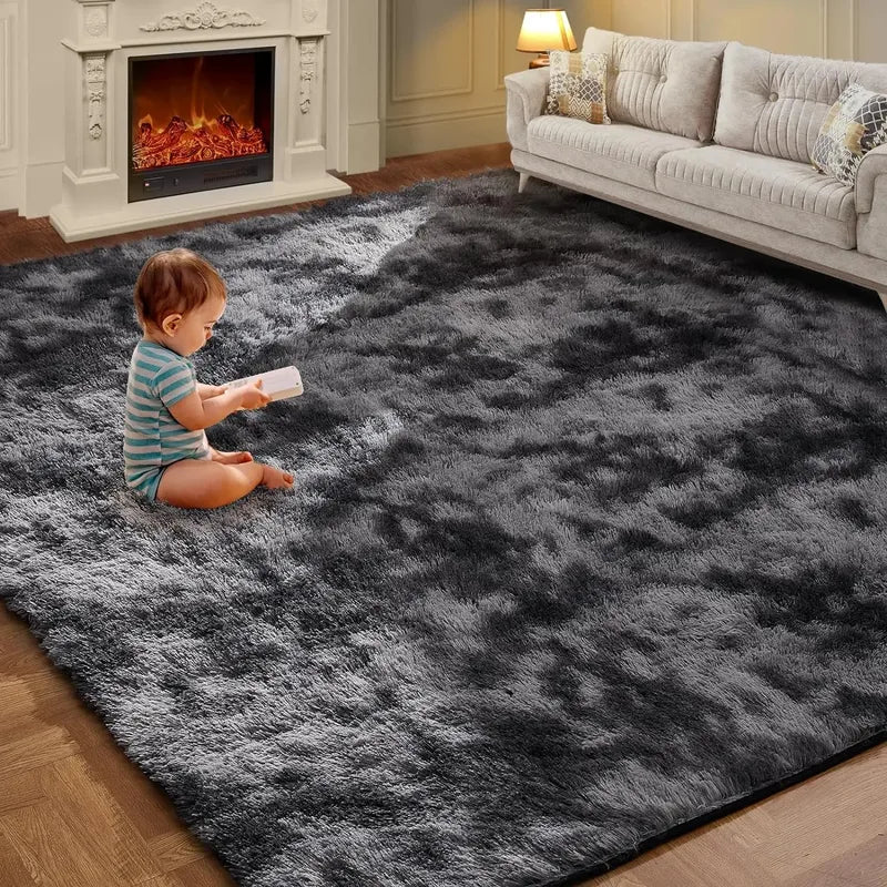 Tie-Dye Plush Area Rug for Living Room and Bedroom Non-Slip Shag Carpet