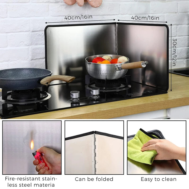 Foldable Stainless Steel Oil Splash Guard for Stove Top Kitchen Safety