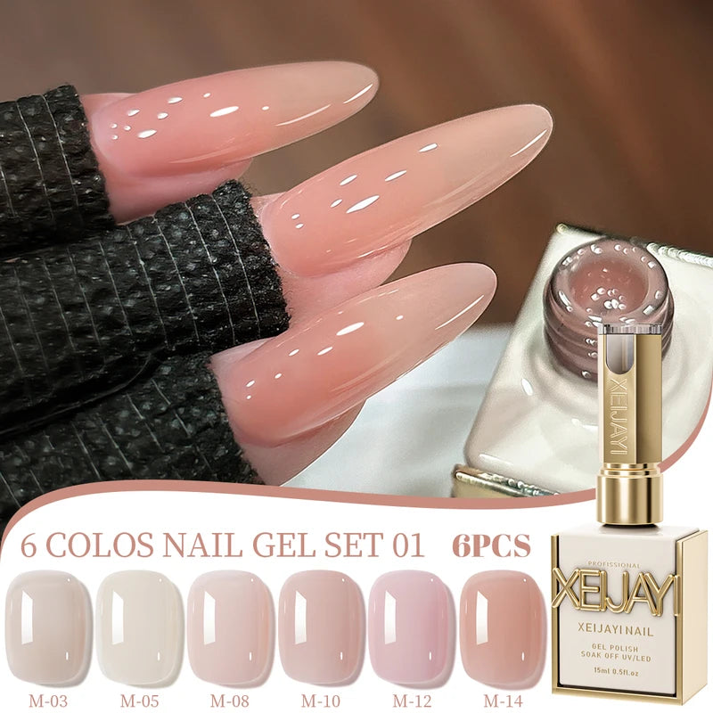 6-Pack 15ML Jelly Ice Peelable Gel Nail Polish Set - Colorful & Nude Shades