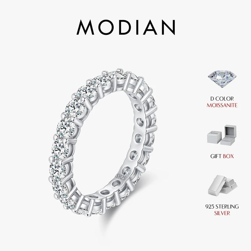 D Color Moissanite Eternity Band Ring 925 Sterling Silver Stackable Jewelry for Women