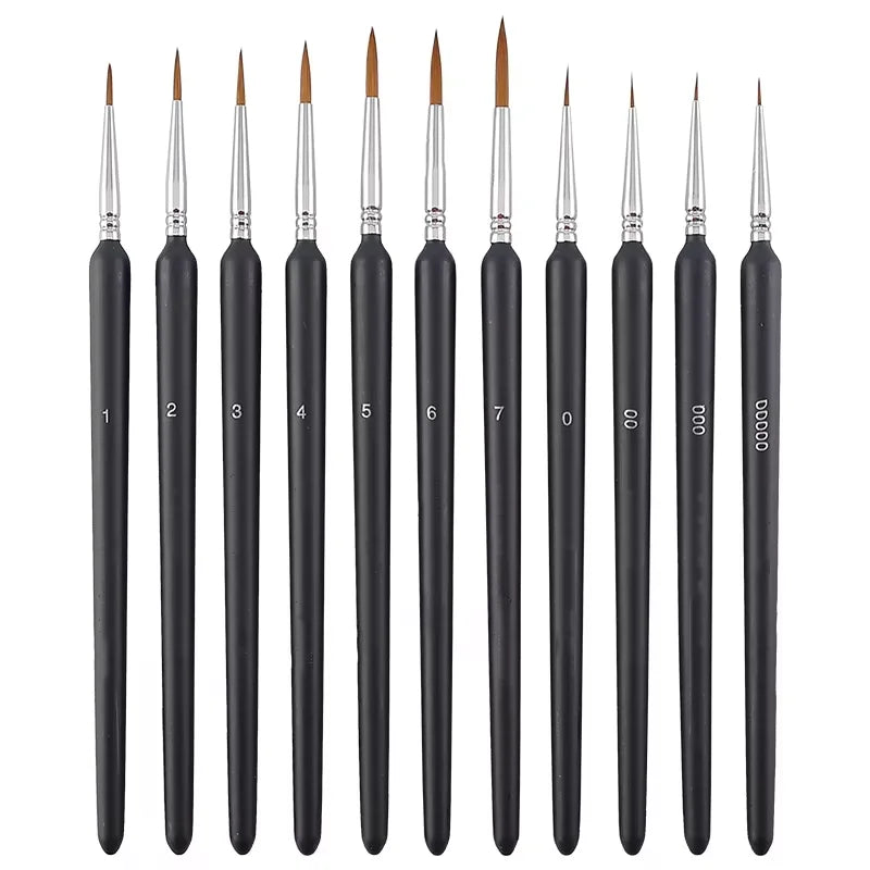 11Pcs Fine Soft Wolf Hair Paint Brushes Set for Watercolor, Oil & Nail Art